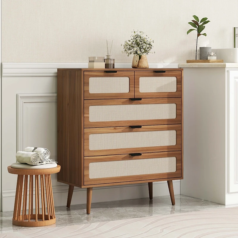 5 Drawer Dresser Modern Closet Dressers Chest of Drawers Storage Cabinet with Drawers Entryway Cabinet for Living Room, Brown