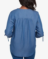 Alfred Dunner Women's Free Spirit Floral Embroidered Flared Sleeve Top
