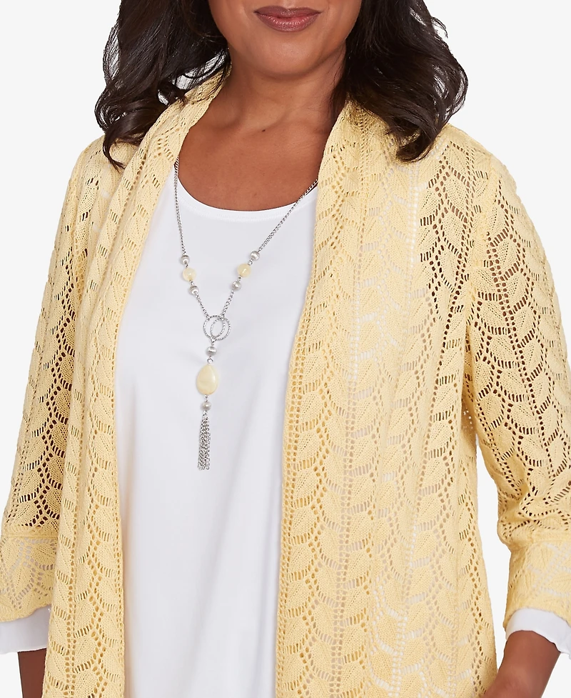 Alfred Dunner Women's Dress Code Two One Pointelle Knit Top with Necklace