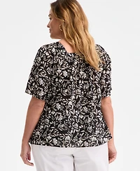 Style & Co Plus Size Printed Flutter-Sleeve Top, Exclusively at Macy's