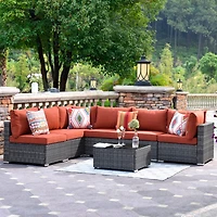 Xizzi 7-Piece Patio Furniture Outdoor Sofa Sets with New Wicker,Cushions and Coffee Table Suitable For patio, garden, backyard, yard and balcony,Navy