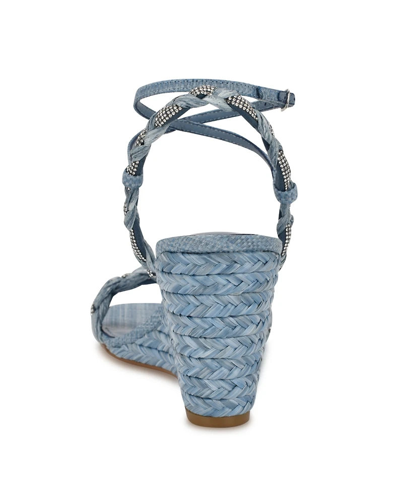 Nine West Women's Nashy Woven Embellished Wedge Sandals
