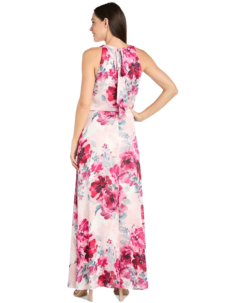 R & M Richards Petite Floral-Print High-Neck Blouson Dress