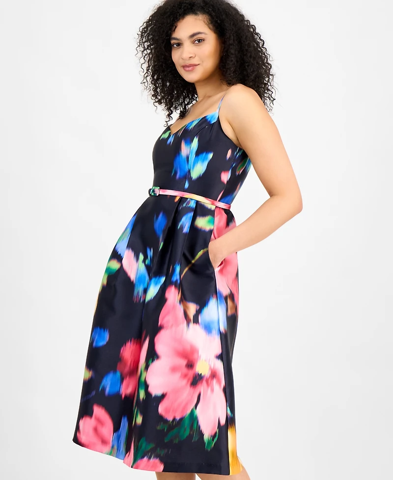 julia jordan Women's Floral-Print Sweetheart Belted Dress