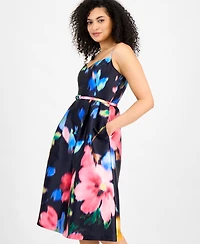 julia jordan Women's Floral-Print Sweetheart Belted Dress