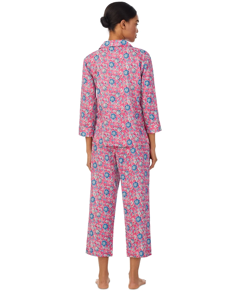 Lauren Ralph Lauren Women's 3/4-Sleeve Cropped Pajama Set