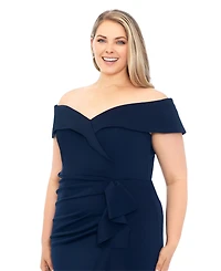 Xscape Plus Off-The-Shoulder Scuba Crepe Gown