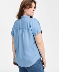 Style & Co Plus Size Short-Sleeve Chambray Shirt, Exclusively at Macy's