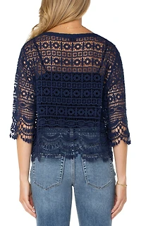 Liverpool Los Angeles Women's Crochet Lace Short-Sleeve Cotton Bolero Sweater
