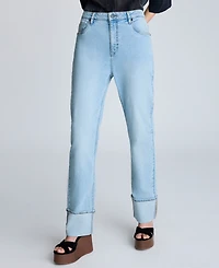 Kenneth Cole Women's High-Rise Wide-Cuff Straight-Leg Jeans