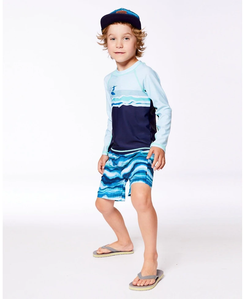 Deux par Deux Boys Printed Boardshorts Blue Wave And Black