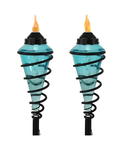 Outdoor Adjustable Height Glass and Metal Swirl Patio and Lawn Torch Set