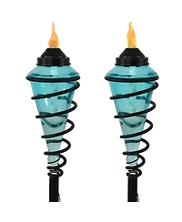 Outdoor Adjustable Height Glass and Metal Swirl Patio and Lawn Torch Set
