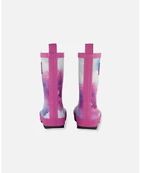 Deux par Deux Little Girls Printed Rain Boots Multicolored And Vibrant Pink Background - Toddler|Child