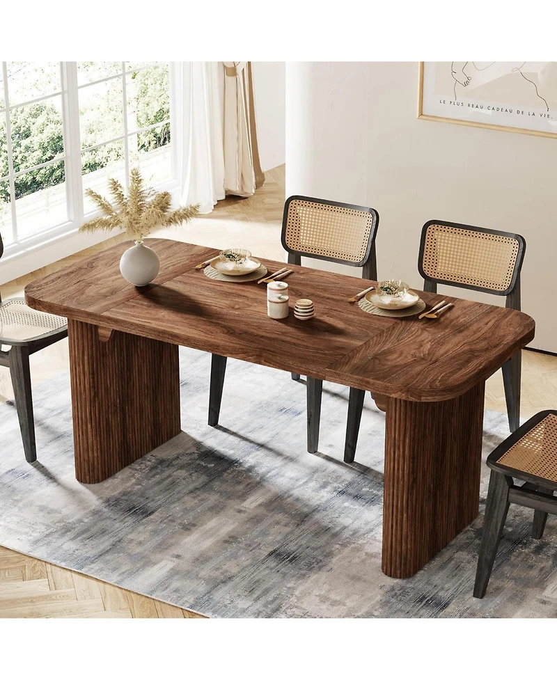Tribesigns Farmhouse Dining Table for 4-6 People, 62-Inch Modern Kitchen with Double Robust Pedestal, Wooden Dinner Table(Only Table)
