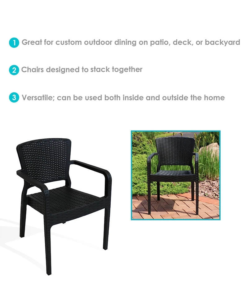 Faux Wicker Rattan Design Plastic All-Weather Commercial-Grade Segonia Indoor/Outdoor Patio Dining Arm Chair