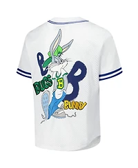 Freeze Max Men's White Looney Tunes Bugs Bunny Hip Hop Bugs Button-Up Baseball Jersey