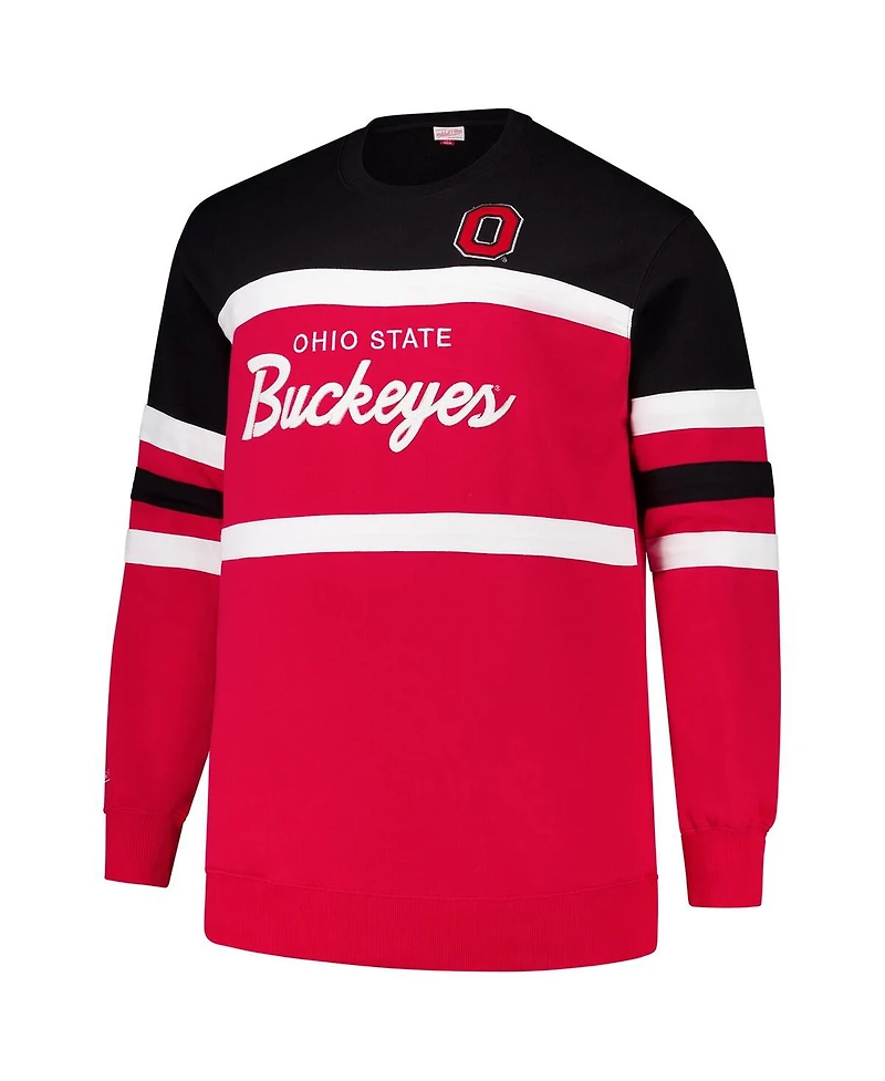 Mitchell & Ness Men's Scarlet Ohio State Buckeyes Big Tall Vintage Logo Head Coach Fleece Pullover Sweatshirt