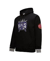 Mitchell & Ness Men's Black Sacramento Kings Chainstitch Applique Vintage Heavyweight Pullover Hoodie