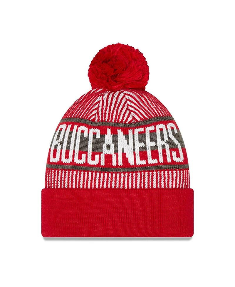 New Era Big Boys and Girls Red Tampa Bay Buccaneers Striped Cuffed with Pom Knit Hat