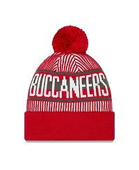 New Era Big Boys and Girls Red Tampa Bay Buccaneers Striped Cuffed with Pom Knit Hat