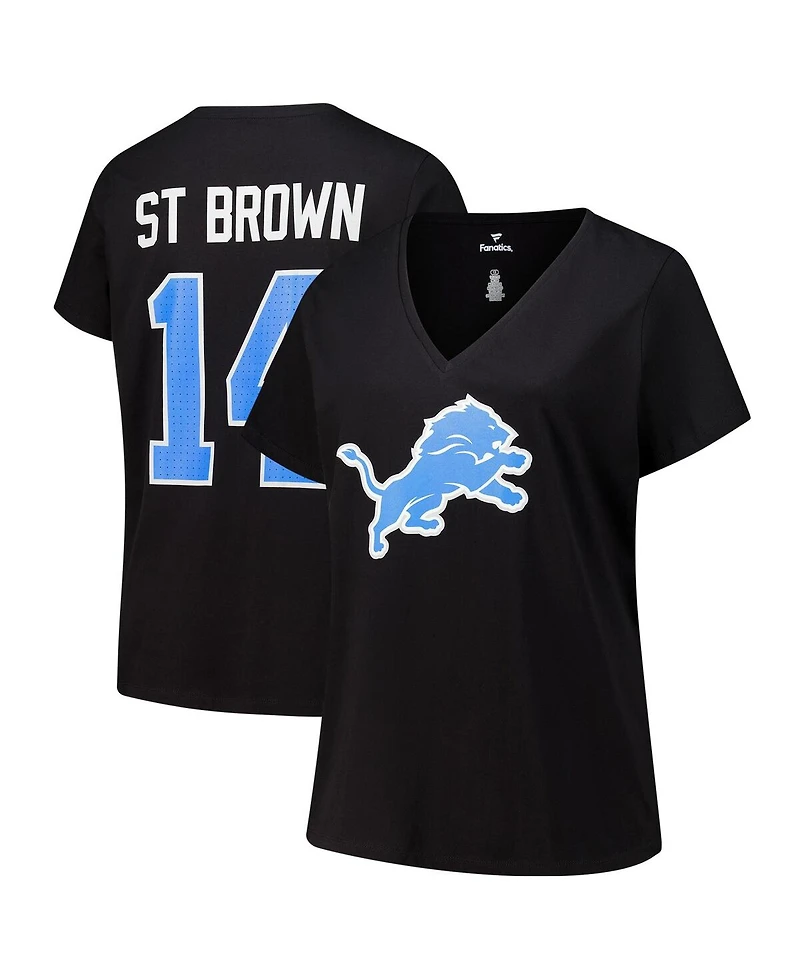 Fanatics Women's Amon-Ra St. Brown Black Detroit Lions Plus Size Player Name Number V-Neck T-Shirt