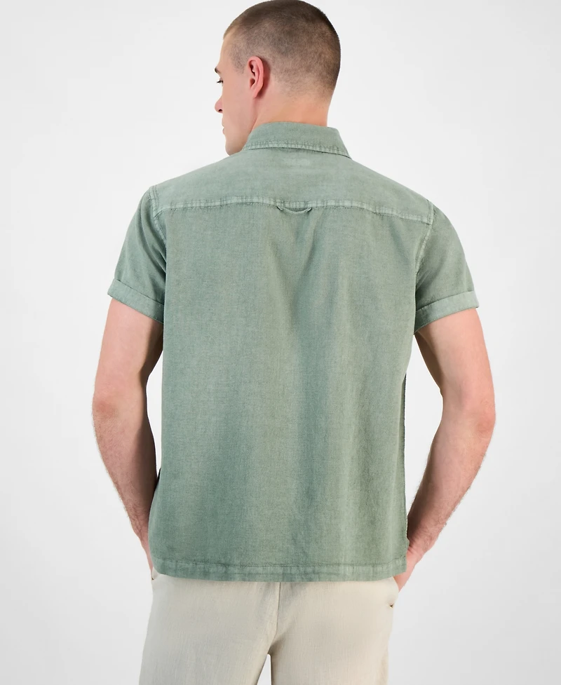 Sun + Stone Men's Blake Linen Chambray Short Sleeve Button-Front Shirt, Created for Macy's