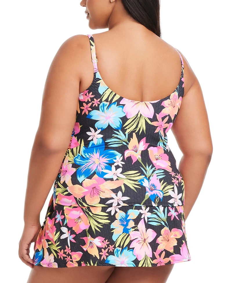Bleu by Rod Beattie Plus Size Sweet Escape Shirred Scoop-Neck Underwire Tankini Top