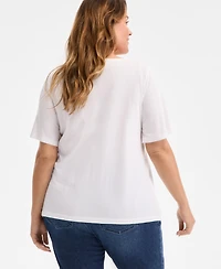 Style & Co Plus Size Eyelet-Yoke T-Shirt, Exclusively at Macy's