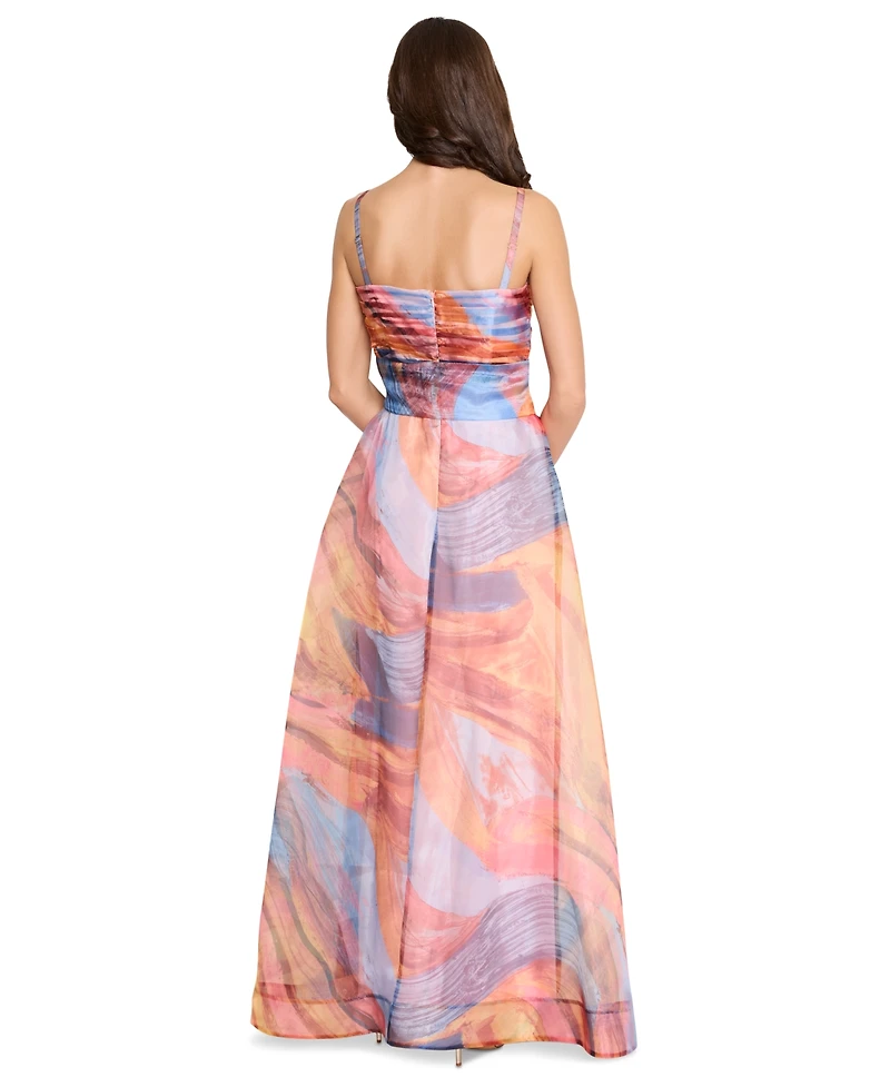 Tahari Women's Ruched-Bodice Sash-Waist Crossover-Skirt Dress