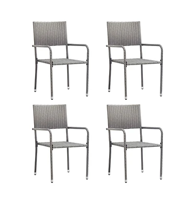 Patio Dining Chairs 4 pcs Stackable Gray Poly Rattan