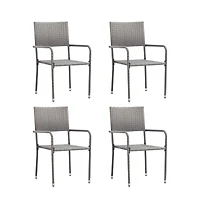 Patio Dining Chairs 4 pcs Stackable Gray Poly Rattan