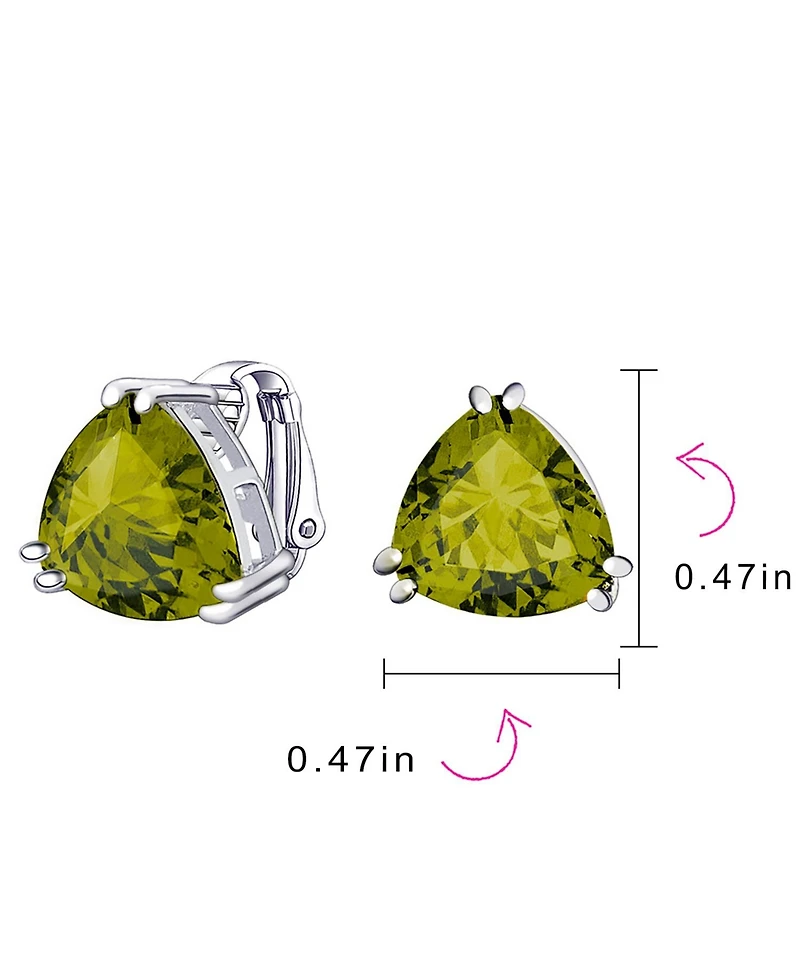 Bling Jewelry Triangle Shape Classic Large Statement 6CT Cz Solitaire Clip On Stud Earrings Rhodium Plated Brass Non Pierced 12MM