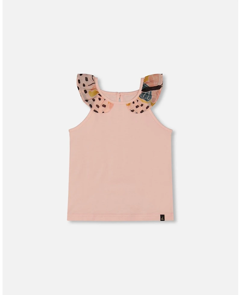 Deux par Deux Toddler Girls Cotton Tank Top With Frill Pink And Black Butterfly - Toddler|Child