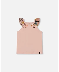 Deux par Deux Toddler Girls Cotton Tank Top With Frill Pink And Black Butterfly - Toddler|Child