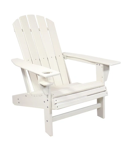 Adirondack Chair with Cup Holder - Outdoor All-Weather Adirondack Chair for the Fire Pit, Patio, Campsite, or Yard - 300-Pound Capacity - White