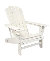 Adirondack Chair with Cup Holder - Outdoor All-Weather Adirondack Chair for the Fire Pit, Patio, Campsite, or Yard - 300-Pound Capacity - White