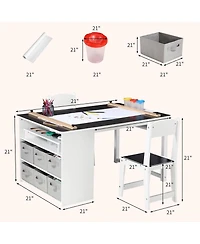 Kids Art Table and 2 Chairs,Toddler Craft and Play Wood Activity Table with Storage Bins, Drawing Desk, Kids Activity Table and Study Table, Activity