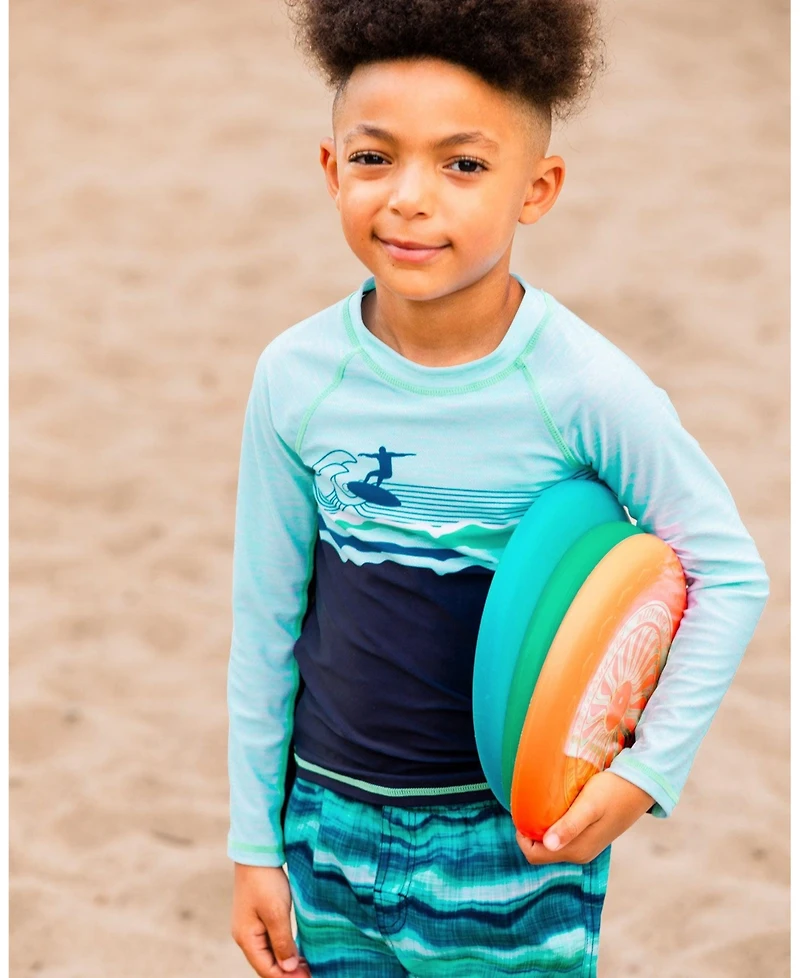 Deux par Deux Boys Long Sleeve Rashguard Navy Blue And Turquoise