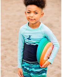 Deux par Deux Boys Long Sleeve Rashguard Navy Blue And Turquoise