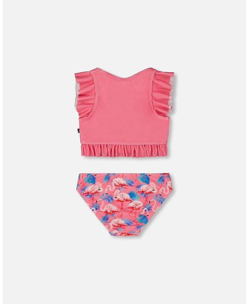 Deux par Girl Printed Two-Piece Swimsuit With Frills Candy Pink And Flamingo - Toddler|Child