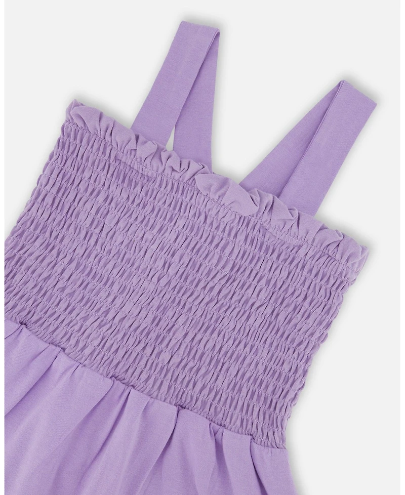 Deux par Big Girls Smocked Organic Cotton Dress With Mesh Frill Lilac