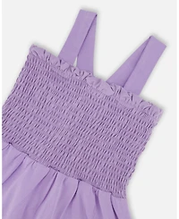 Deux par Big Girls Smocked Organic Cotton Dress With Mesh Frill Lilac