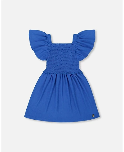 Deux par Deux Toddler Girls Textured Smocked Dress Royal Blue - Toddler|Child