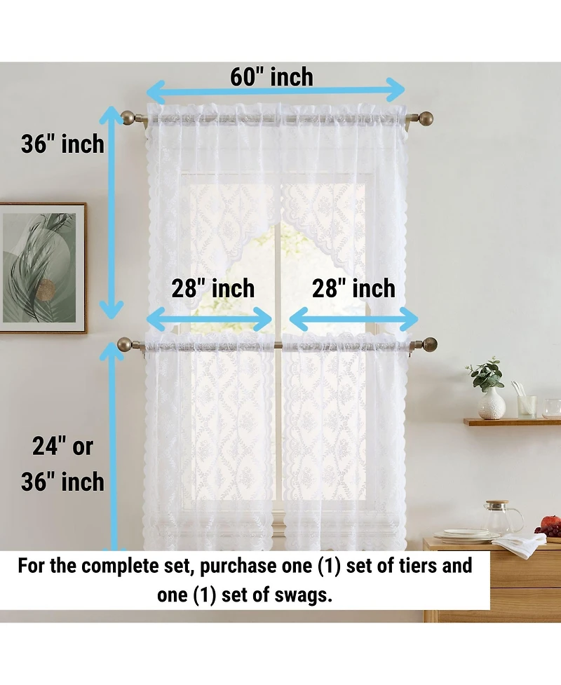 Hlc.me Isabella Floral Rod Pocket Lace Semi Sheer Voile Short Valance for Small