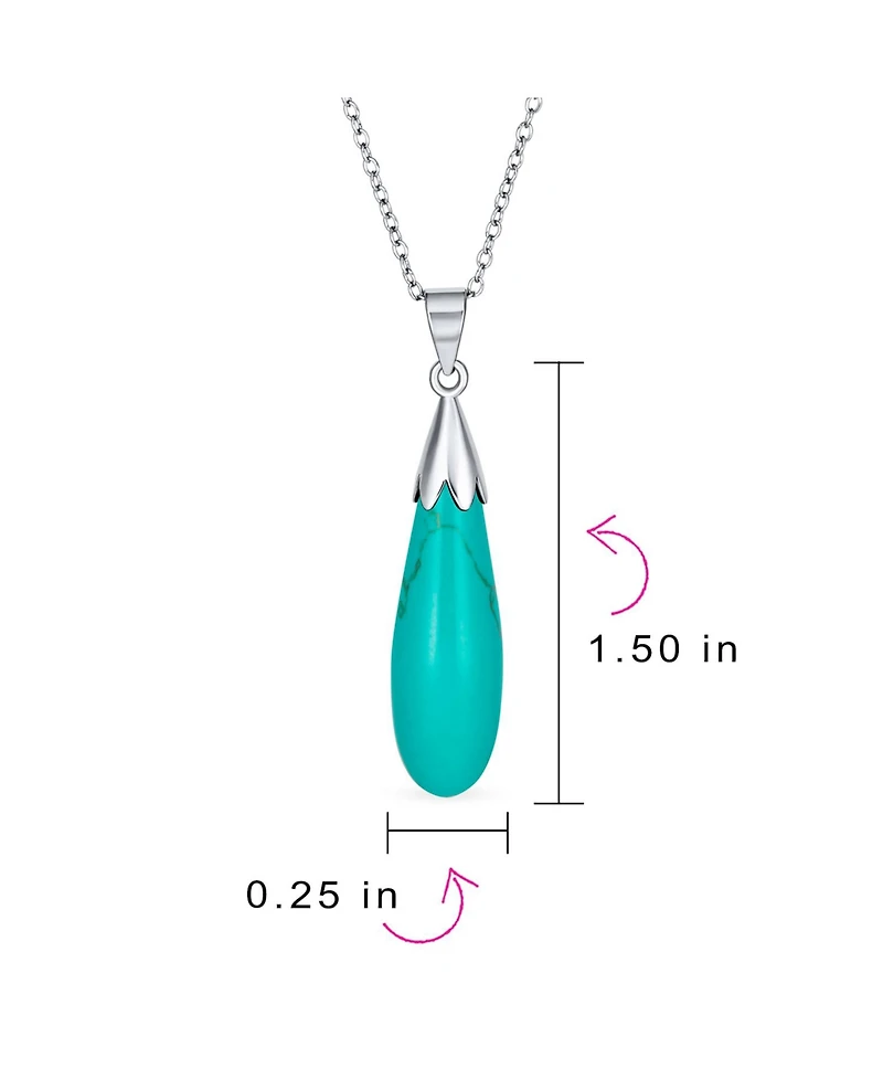 Bling Jewelry Elongated Teardrop Natural Stone Pendant Necklace Sterling Silver