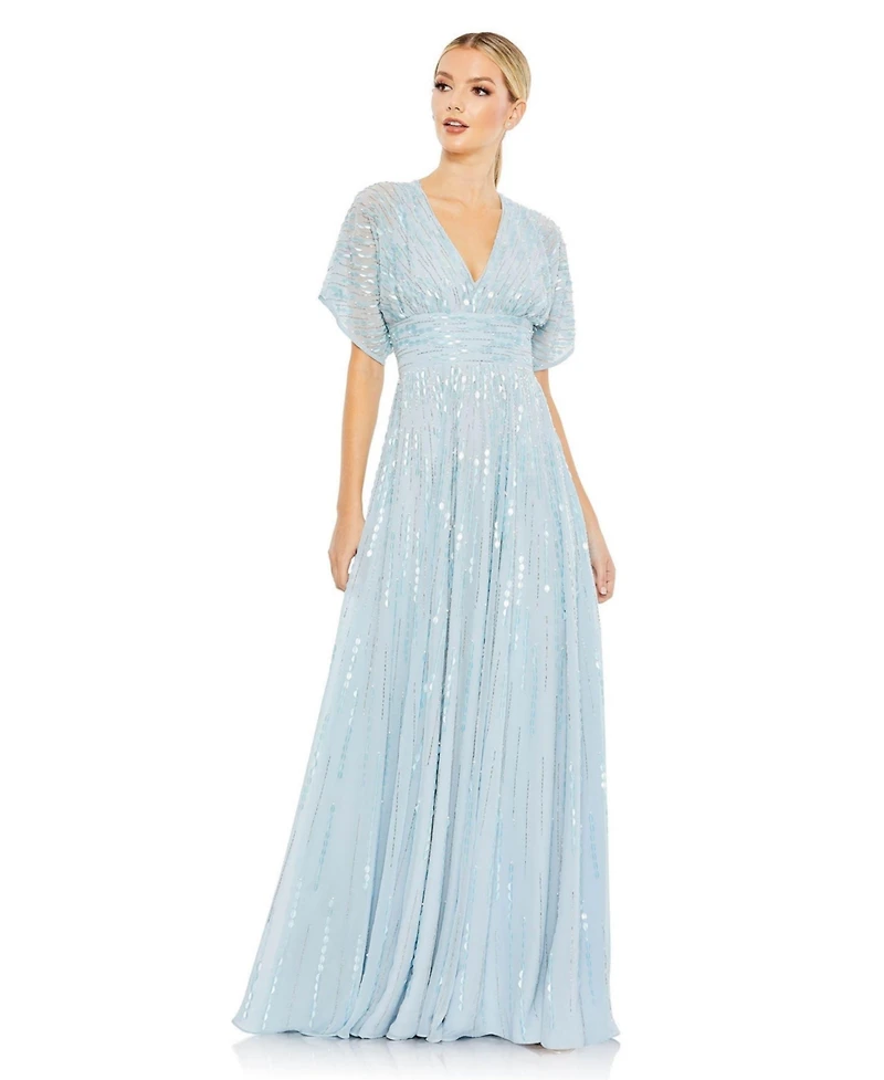 Mac Duggal Women's Embellished V Neck Evening Gown