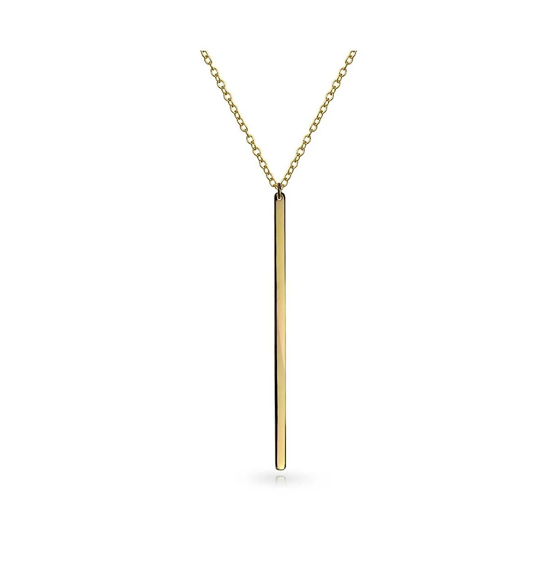 Bling Jewelry Minimalist Modern Design Vertical Linear Flat Bar Pendant Necklace .925 Sterling Silver
