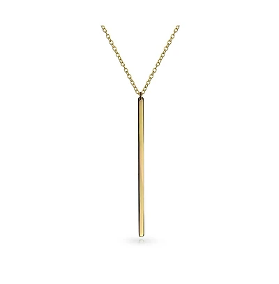 Bling Jewelry Minimalist Modern Design Vertical Linear Flat Bar Pendant Necklace .925 Sterling Silver