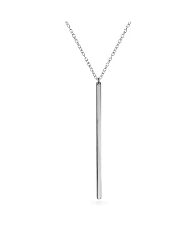 Bling Jewelry Minimalist Modern Design Vertical Linear Flat Bar Pendant Necklace .925 Sterling Silver